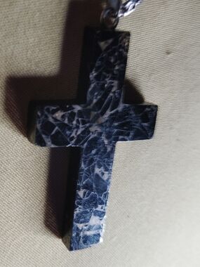 💯 UNISEX -MEN'S/WOMEN'S, SHUNGITE, BLACK MARBLED CROSS  NECKLACE 2.5"/30'OR 18"